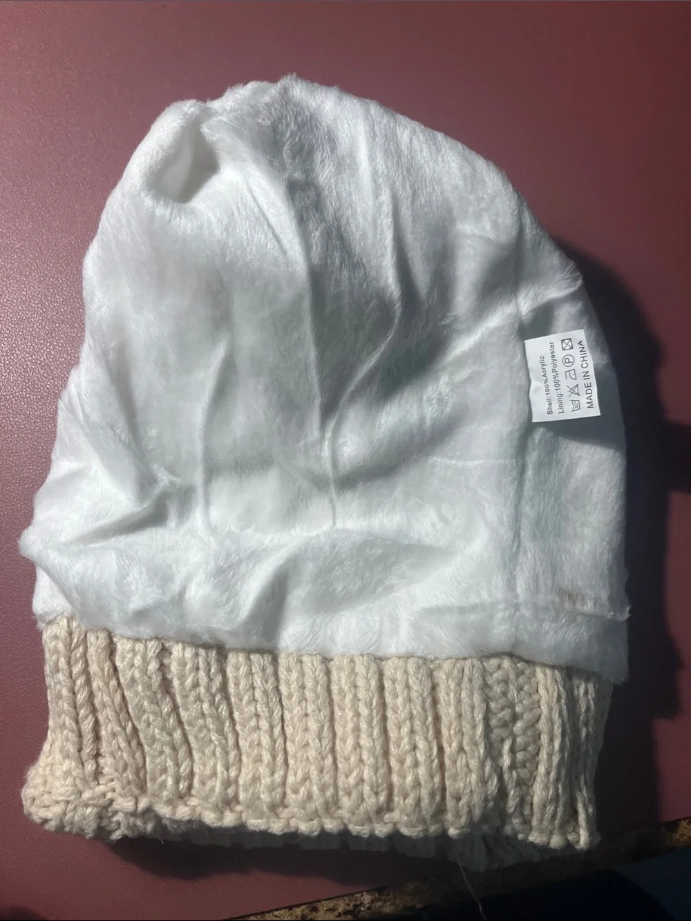 Cream Faux Fur Pom Knit Beanie NWOT